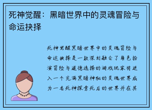 死神觉醒：黑暗世界中的灵魂冒险与命运抉择